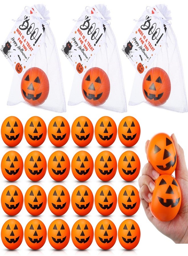 Jerify 24 Set Halloween Stress Balls Gift Bulk 2.48 Inch Large Pumpkin Foam Stress Ball with Cards and Organza Bags for Halloween Party Favor Gift Carnival Reward Prizes - Image 1